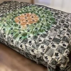 インド更紗#マルチカバー 花 黒緑茶 / 142×213