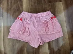 【90】BeBeストライプショートパンツ（レッド）
