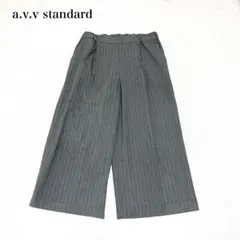 アーヴェヴェスタンダード　ワイドパンツ(L)クロップド　ストライプ　ウエストゴム