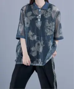 Ellno Loset メッシュフラワーポロシャツ Lサイズ