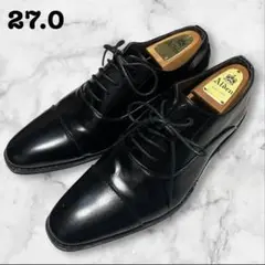 （美品）AAA ビジネスシューズ　ストレートチップ　革靴　27センチ　ブラック