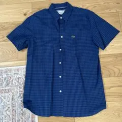 LACOSTE ネイビー チェック 半袖シャツ M