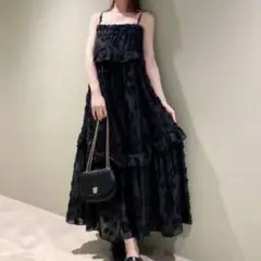 【美品】SNIDEL カットジャガードボリュームキャミワンピース BLK 1