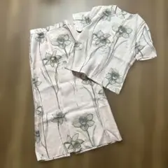 Viyella 麻100%花柄スカートセットアップ Mサイズピンク