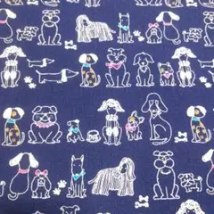 シーチング ブルー地 犬 イヌ いぬ ドック柄 はぎれ 生地
