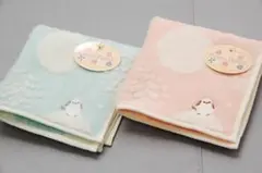 肌ざわりのいい無撚糸のタオルハンカチ2枚セット シマエナガ柄