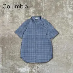 Columbiaコロンビア半袖シャツブルーホワイト青白チェック古着M