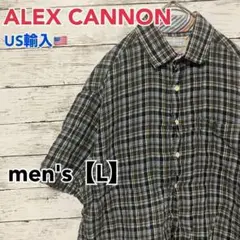 ●B222【US輸入】アレックスキャノン チェック半袖 シャツ men's【L】