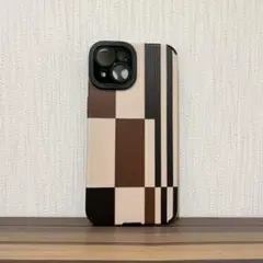 【新品】スマホケース スマホカバー iPhone14 カラーブロック　チェック柄