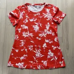 【新品】アイザックミズラヒ【M】Ｔシャツ　赤（朱色）花柄