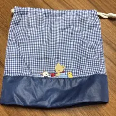 ファミリア　撥水　巾着　マグ　コップ袋　ネイビー　青　チェック　クマ　刺繍