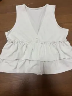 新品タグ付き　Samansa Mos2 blue ぺプラムベスト　Fサイズ