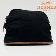 美品 HERMES ボリードポーチ 小物入れ レザー×キャンバス Hロゴ 黒
