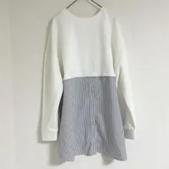 【L】DRESKIP ♡ スウェット切替 シャツ トップス ホワイト
