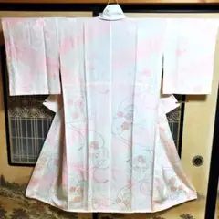 «G18»★美品!長襦袢 袷長襦袢 ピンクぼかし 花柄 梅 菊 化繊 昭和レトロ