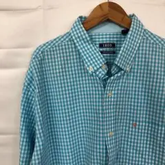 A853T アイゾッドアメリカ古着ロゴ刺繍チェック柄ボタンダウン長袖シャツメンズ