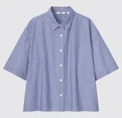 UNIQLO コットンストライプシャツ(5部袖) Mサイズ
