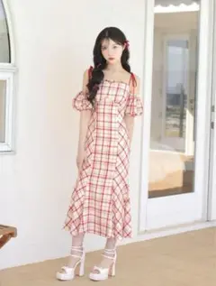 m me eme エムミーエメ フェザーチェックワンピース M me eme／Feather check flare one piece(eme10363) | 0804