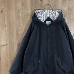 人気カラー　ヴィンテージ　パーカー　フルジップ　裏地総柄　古着　ブラック　I29