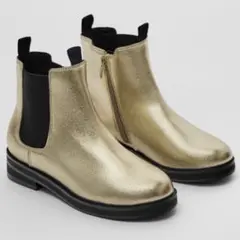 新品☆ZARA ザラ ゴールドアンクルブーツ Gold 24