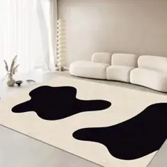 モダンアート風 ベージュと黒のラグ