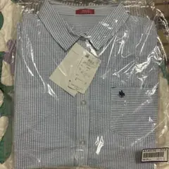 POLO 水色白ストライプ 五分袖 Lサイズ