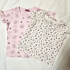 女の子用100センチ ミニーマウス Tシャツ花柄フリルTシャツ2点