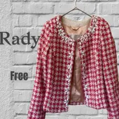Rady レディー ノーカラージャケット ツイードジャケット ピンク白 Free