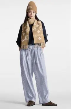 美品】LOUIS VUITTON ロゴマフラー LVエセンシャルベージュ