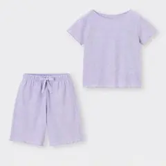 GU ウエストリボンワッフルラウンジセット 半袖 Mサイズ パープル 紫