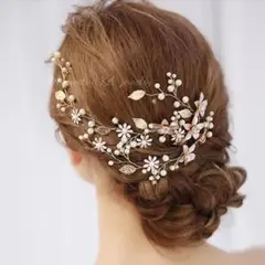 ☆お花ヘアアクセサリー☆ゴールドヘッドドレス ボンネ 髪飾りウェディング結婚式