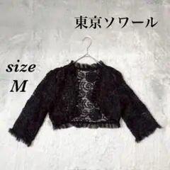 東京ソワール (M) 花柄 ボレロ フリル オーガンジー 七分袖 スパンコール