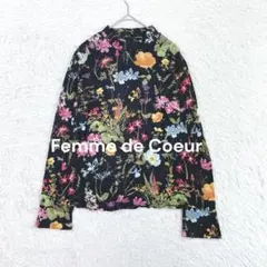 Femme de Coeur♡モックネックシアーカットソー 花柄 ブラック 長袖
