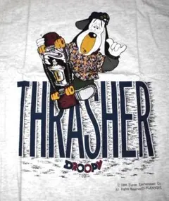 90s DROOPY/ドルーピー Tシャツ スケボー グレー杢 L タグ付