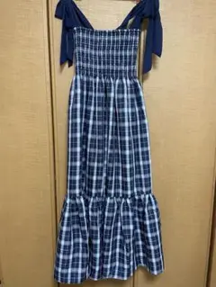 GRL リボンショルダーチェックフレアワンピースtg771