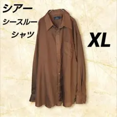 シアー シースルー シャツ レディース XLサイズ ブラウン ポリエステル
