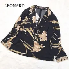 【未使用級☆大きいサイズ】レオナール 総柄 花柄ジャケット カンカン素材 LL