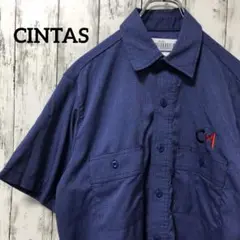 C2210 CINTAS 海外古着 ワークシャツ 刺繍 半袖シャツ ブルー M