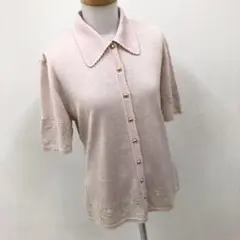 Christian Dior 半袖ブラウス 刺繍 レース調 ピンク ラメ加工 L