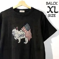 XL【タグ付新品】フレンチブルドッグ パイルTシャツ 半袖 星条旗 フレブル 黒