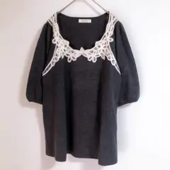 【Sab street my standard】（2XL）レース付き五分袖ニット