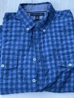 TOMMY HILFIGER ブルー系 チェック 半袖シャツ XL