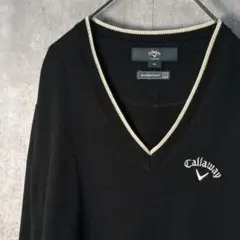 Callaway キャロウェイ Vネックニット セーター ロゴ刺繍 黒 Mサイズ