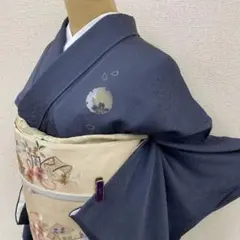 正絹 刺繍入り 付け下げ 雪輪に桜柄 刺繍 袋帯 着物帯セット