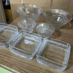 アデリア そうめん鉢　ガラス器　7点セット 昭和レトロ ガラスボウル　すぐれ鉢