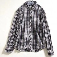 COMME CA ISM チェック　長袖シャツ　メンズS 〜M ネイビー白