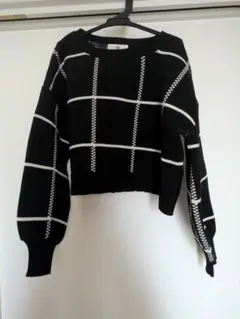 r-p-s クロップドニット セーター 黒と白 チェック