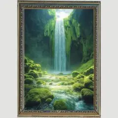 Ｐ1099 神秘の滝　財運・浄化・成功【開運•絵画風・ヒーリングアート】