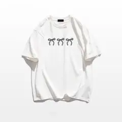 韓国風 リボン プリント ゆるTシャツ