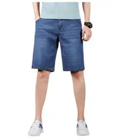 新品/匿名/メンズ デニムハーフパンツ 膝丈 やや薄地ストレッチなし 32ブルー